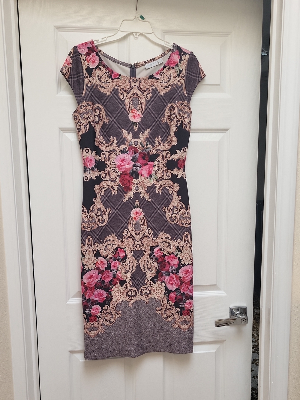 New York & Company Black Dress with Pink Floral Baroque Print